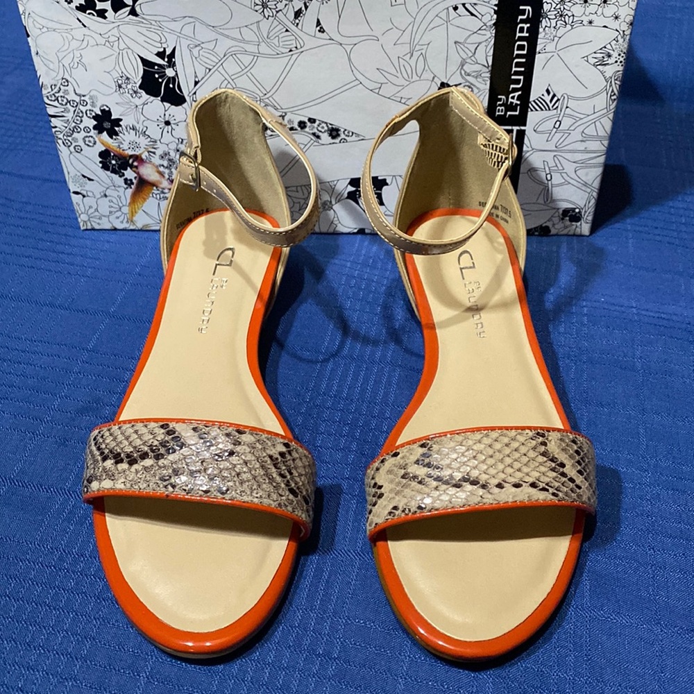 CL by Laundry sandal, orange & tan snakeskin, new